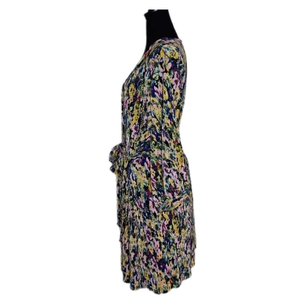 Vero Moda Curve Ribbed Floral Mini Dress Size 18 | Pleated Tie Waist - Picture 3 of 14